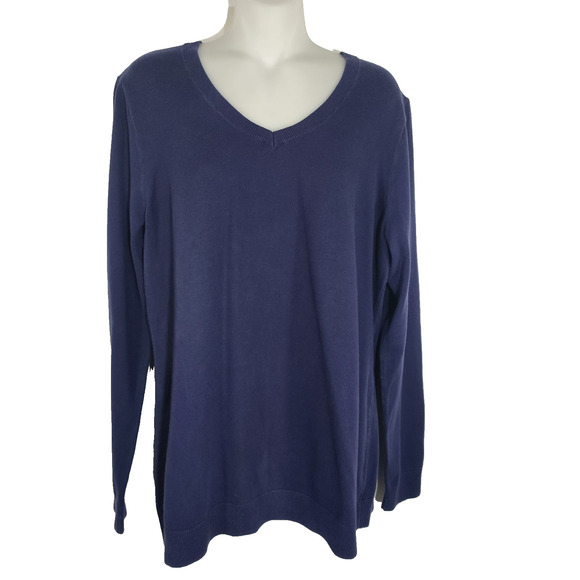 Duluth Trading Co. Women's Shiftless V-Neck Sweater Blue Large Layering Rib Knit - Picture 1 of 7